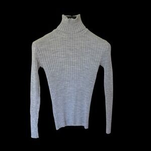 80's Vaccaro Gray Ribbed Turtleneck Sweater Made in Italy Long Sleeve Medium